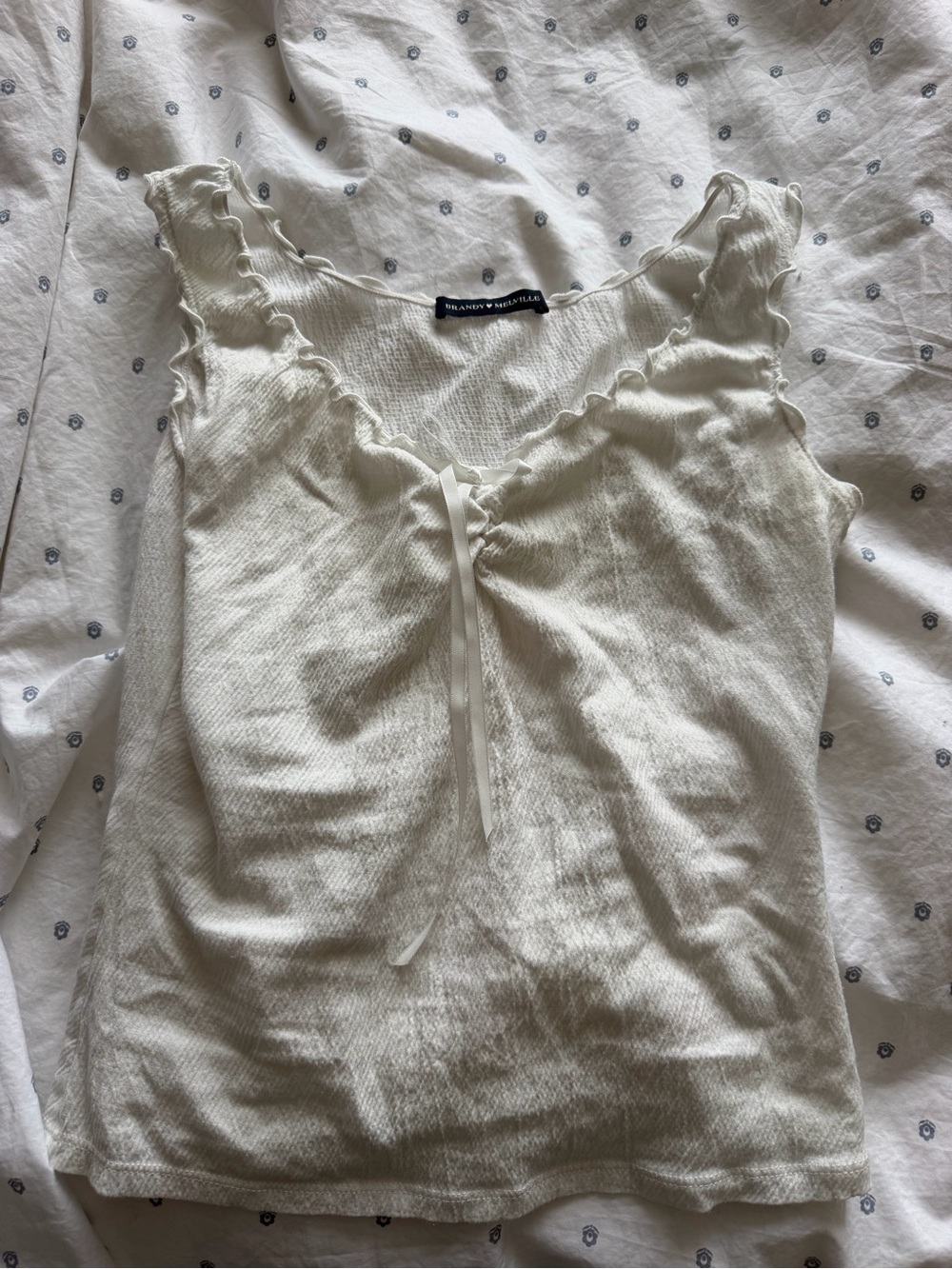 Brandy Melville White Ruffle-Trim Tank Top